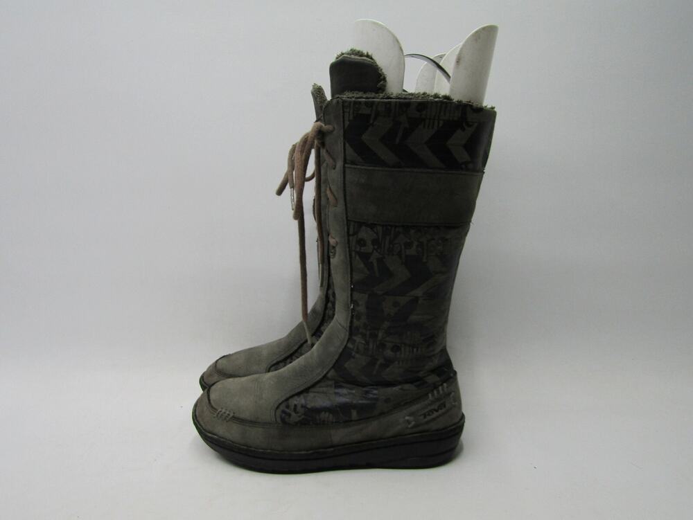 TEVA Womens Size 5 M Gray Leather Lace Up Mid Calf Fashion Boots